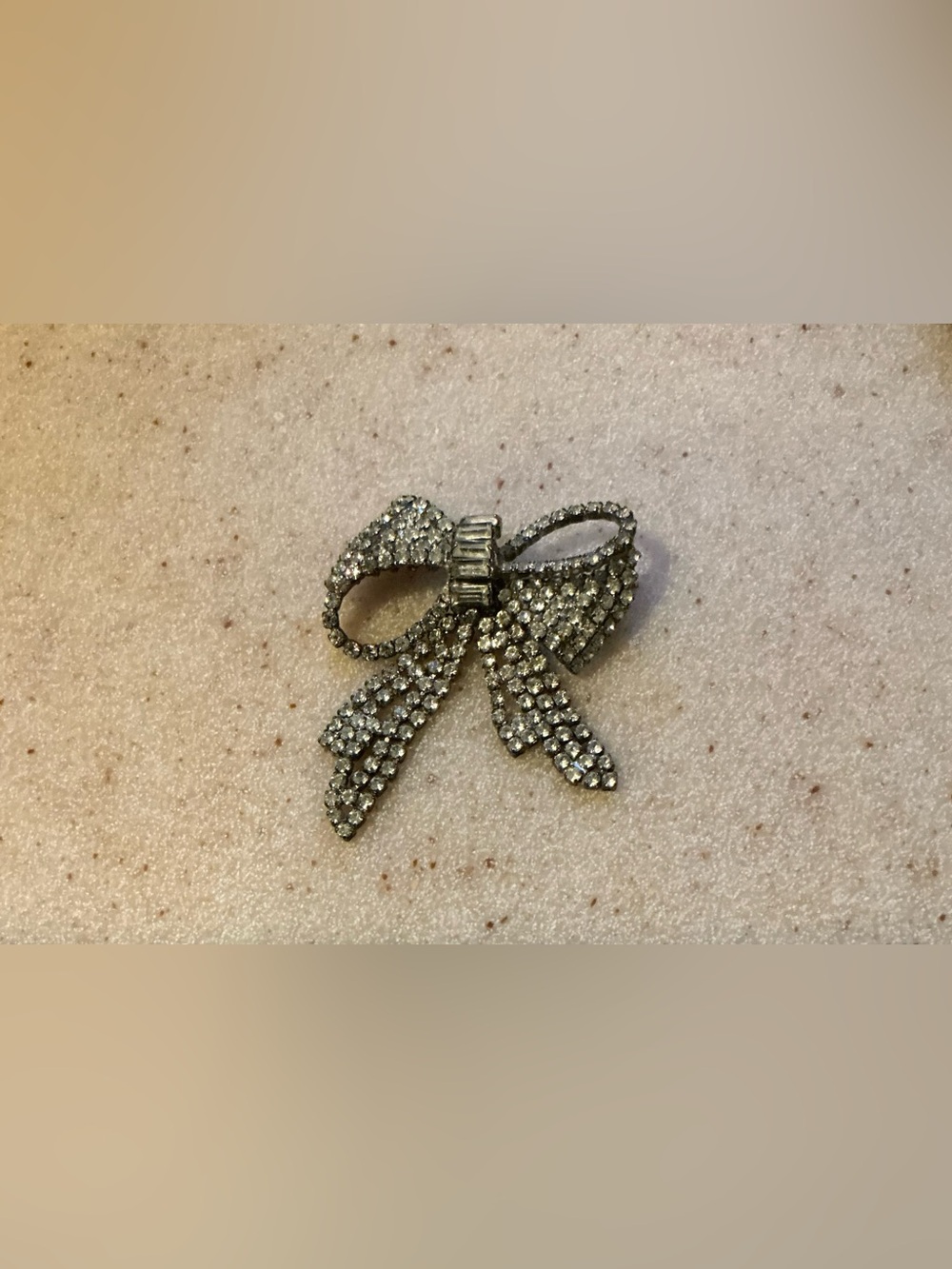 Crystal Bow Brooch - Silver Rhinestone Accent